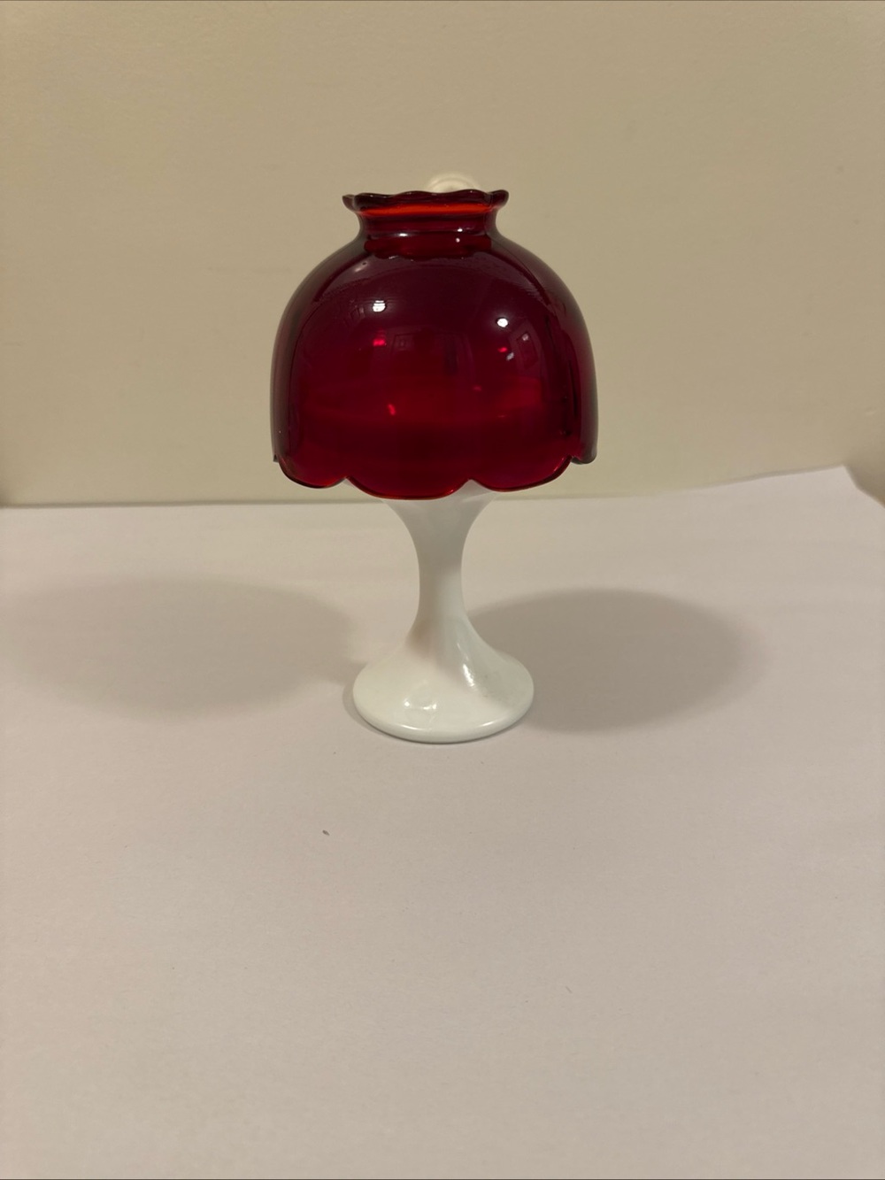 Westmoreland Ruby Red and White Milk Glass fairy lamp